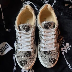 Betsey Johnson skull rhinstone sneakers Sz 8. Worked once for a half hour.
